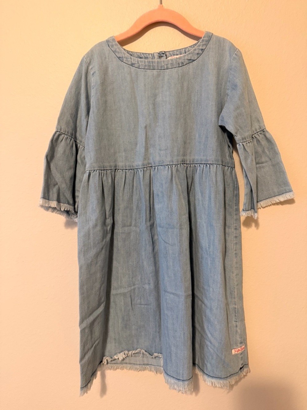Ruffle Butts girls Light Blue Denim Ruffle-Sleeve Dress